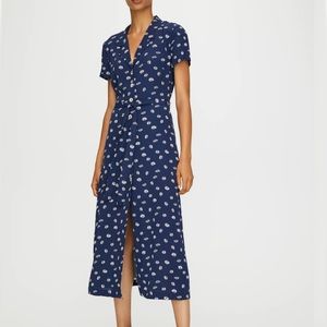 Wilfred Aritzia navy floral shirt dress with belt size S 🌸